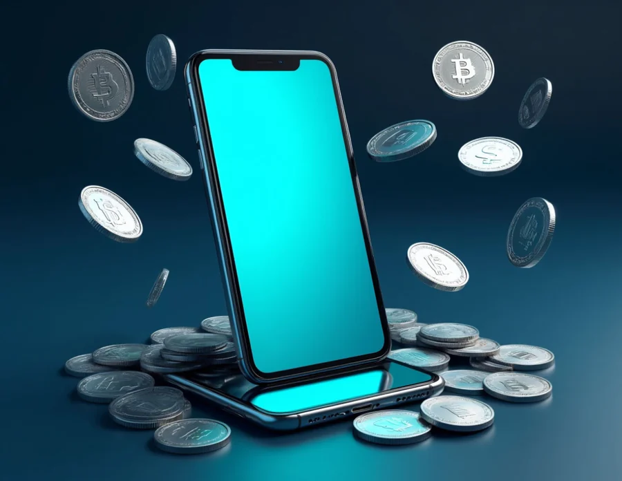 Смартфон и монеты — иллюстрация к разбору пополнения и вывода денег